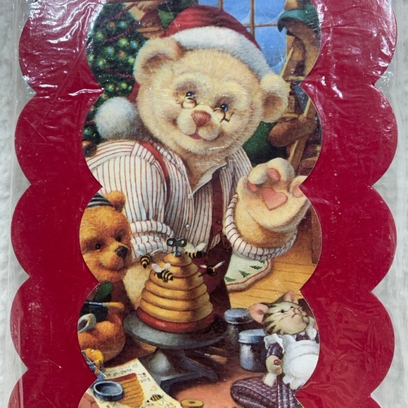 Vintage Teddy Bear Elves Christmas Card Holder card display 56"" long - Picture 1 of 12